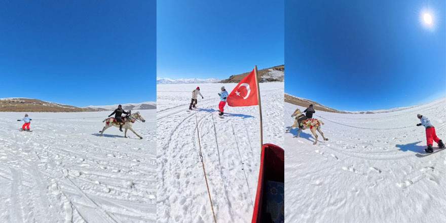 Buzla Kaplı Çıldır Gölü'nde Kesen Snowboard Gösterisi Göz Doldurdu